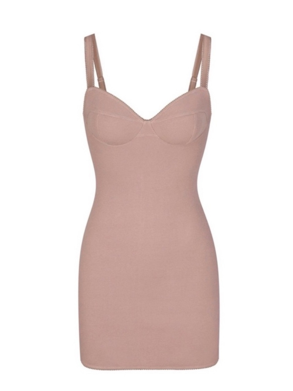 SKIMS Cotton-Rib Picot Slip Dress in Umber